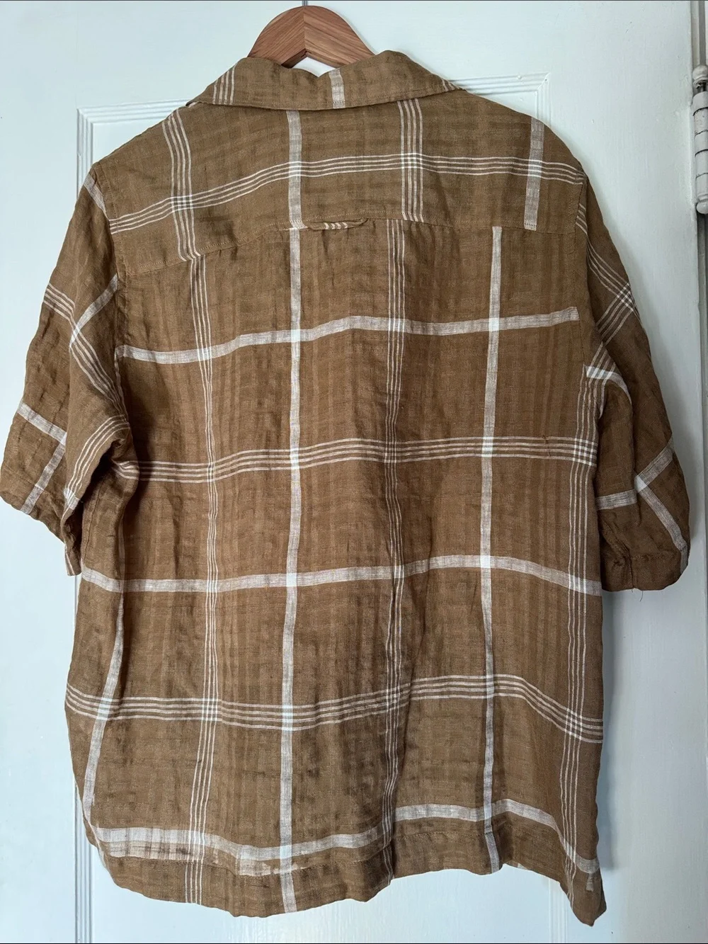 Zara Men’s Brown & White Plaid Short-Sleeve Button Down Shirt